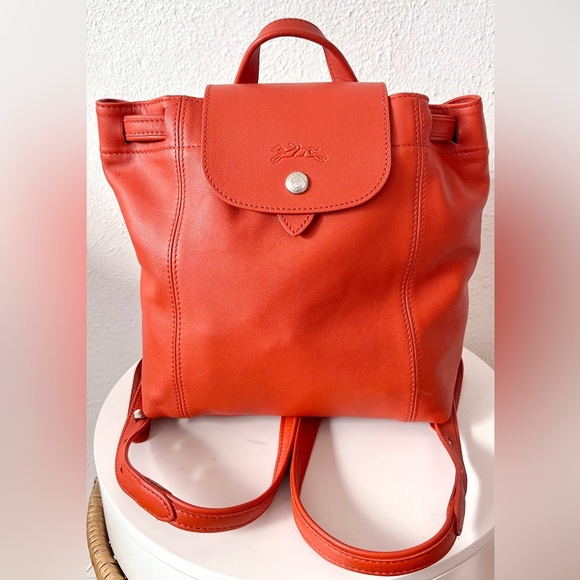 Longchamp Le Pliage Cuir Leather Backpack Terracotta  Dark Orange Red  NWOT - Picture 15 of 16